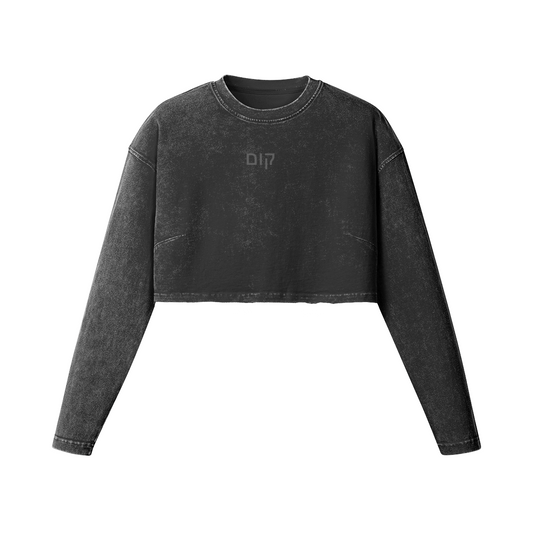 Women's Raw Hem Long Sleeve Crop Top